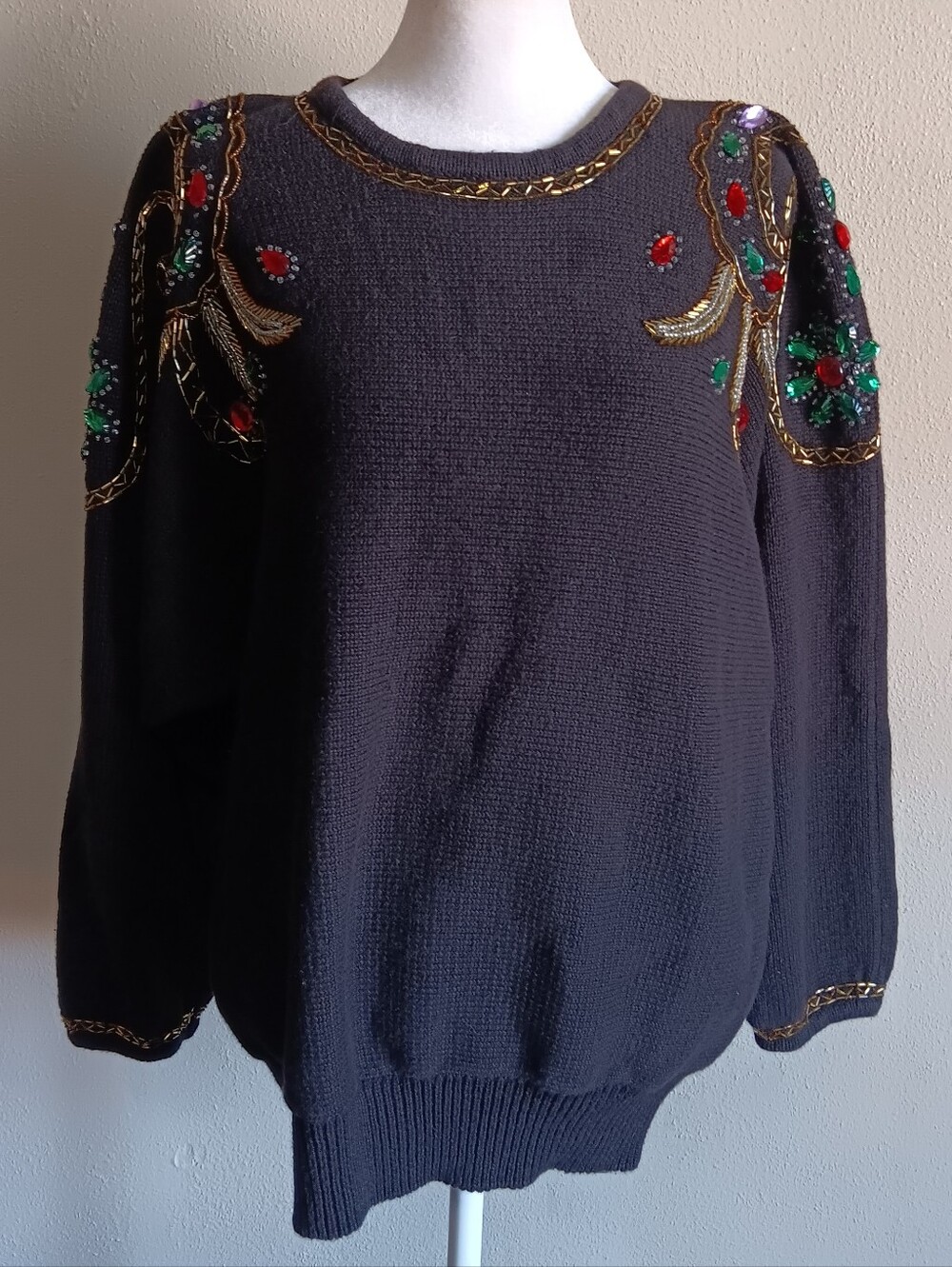 80s 90s Beaded Blibg Embellished Vintage Holiday Sweater Ugly Christmas Sz Small